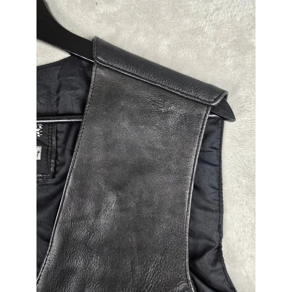 Pro-Rider Premium Leather Biker Vest Mens 50 Black Buffalo Buttons Side Lace Up